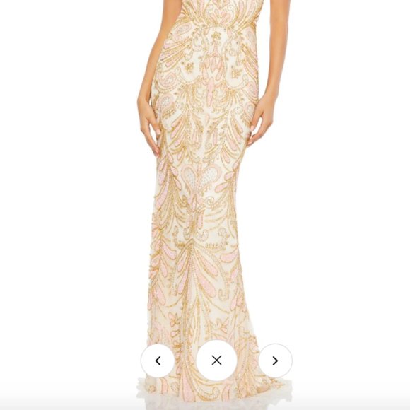 MAC DUGGAL 5309D LACE UP BACK FLORAL & ORNATE BEADED CHAMPAGNE GOWN sz 6 - Picture 6 of 7